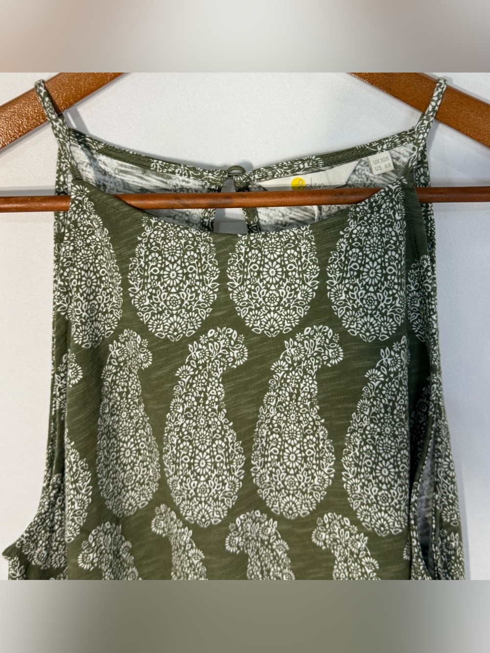 Boden Olive Green Paisley Print Sleeveless Shift Dress US 6 UK 10 NWT - Picture 2 of 6